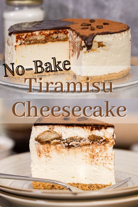 A different version of the world famous tiramisu dessert, this is a no-bake tiramisu cheesecake with mascarpone and cream cheese. Incorporating the essential flavours of a tiramisu, this no-bake cheesecake is easy to prepare. Do give it a try :) Teramasoo Cheesecake, Cream Cheese Tiramisu Recipe, Tiramisu Cream Cheese, Cakes With Mascarpone Cheese, Sweet Recipes With Cream Cheese, Tarimisu Cheesecake, Tiramisu Cheesecake Recipe No Bake, Na Bake Cheesecake, Cream Cheese Recipes No Bake