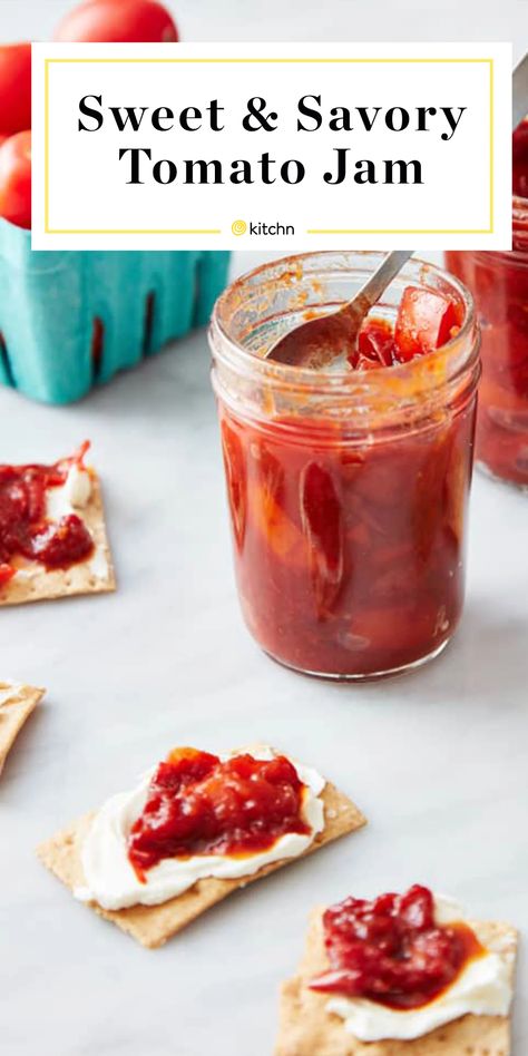 Savory Tomato Jam, Tomato Jelly, Tomato Toast, Tomato Jam Recipe, Savory Jam, Jam Recipes Homemade, Tomato Jam, Jam And Jelly, Jelly Recipes