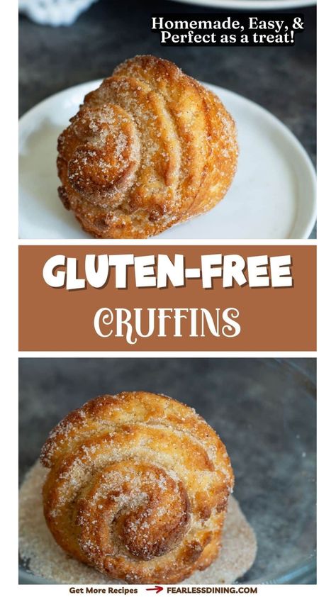 You will fall in love with these decadent buttery, flaky Gluten Free Cruffins. They have a distinctive appearance and taste incredible. Gluten Free Cruffins, Gluten Free Puff Pastry Ideas, Gluten Free Pumpkin Roll, Gluten Free Croissant, Gluten Free Bread Machine, International Desserts, Gluten Free Recipe, Gluten Free Flour Blend, Crescent Roll Recipes