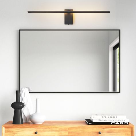 Experience the elegance of minimalism with this sleek linear black/gold integrated LED vanity light. Modern Bathroom Vanity Light, Bathroom Light Bar, Modern Bathroom Vanity Lighting, Vanity Lights Bathroom, Candy Factory, Bathroom Vanity Light, Vanity Lights, Basement Bathroom, Led Vanity