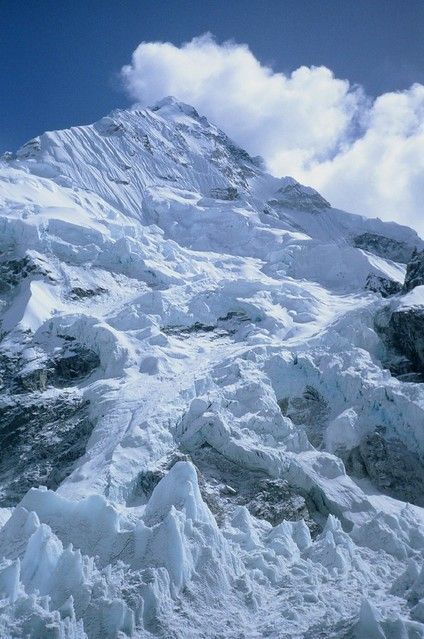 Nepal, 1991 | Everest summit from within the Khumbu Icefall.… | Andrew Meakin | Flickr Khumbu Icefall, Mount Everest Aesthetic, Mount Everest Photography, Mount Everest Illustration, Mount Everest Painting, Nepal Mount Everest, Nepal, Nature Pictures, Trekking