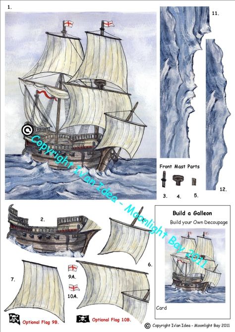 Galleon Decoupage Sheet Paper Tolle, Cardmaking Printables, Digital Paper Freebie, Decoupage Paper Printable, Boat Card, Christmas Sheets, Decoupage Images, Handmade Journals Diy, Vintage Transportation