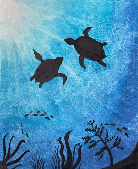 Sip N Paint Ideas, Simple Underwater Painting, Under The Sea Canvas Painting Easy, Blue Turtle Painting, Paint N Sip, Turtle On The Beach Painting, Turtle Underwater Painting, Pot Painting, Marine Painting