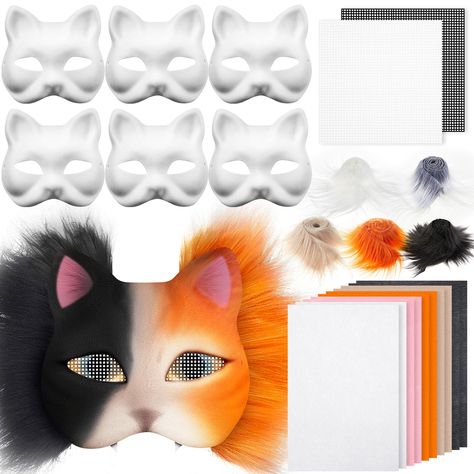 PRICES MAY VARY. Complete Therian Mask DIY Kit: we provide you with 6 paper cat masks, 10 sheets of felt fabric sheet measuring about 7.87 x 11.81 inches/ 20 x 30 cm, thickness about 1 mm, 2 plastic mesh sheets measuring about 3.94 x 3.94 inches/ 10 x 10 cm, 1 set of faux fur fabric precut strip, this is a complete DIY kit, all the materials we provide are white, you can dye these into the color you want according to your needs White Cat Therian Mask: the package includes 6 pieces blank cat ther Therian Diy, Cat Therian Mask, Paper Mask Diy, Cat Masquerade Mask, Mask Wolf, Cat Mask Diy, Therian Gear, Cat Therian, Therian Masks