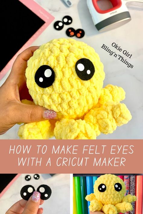 In this post, I will be showing you step by step how to make felt eyes with your Cricut. This is a super handy skill to have under you belt especially if you crochet and make amigurumi! . . . #cricut #cricutmakes #howtomakefelteyeswithacricut #felteyes #cricutcreations Okie Girl, Felt Eyes, Crochet Lovey, Crochet Eyes, Quick Crochet Patterns, Halloween Crochet Patterns, Moms Crafts, Teepee Kids, Kawaii Crochet