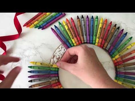 DIY Crayon Wreath - YouTube Crayon Teacher Wreath, Crayon Wreaths For Teachers, Pencil Wreath For Teachers, School Wreaths For Teachers, Crayon Wreath For Teachers Diy, Back To School Wreaths For Teachers, Teacher Wreath Diy Classroom Door, Crayons Wreath, Teacher Wreaths For Classroom