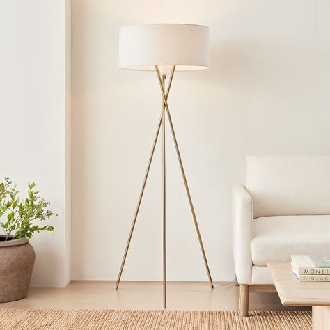 Midcentury Modern Floor Lamps, West Elm Floor Lamp, Modern Standing Lamps, Tripod Floor Lamp, Floor Lamps Living Room, Metal Frame Mirror, Smart Bulbs, Cfl Bulbs, Modern Floor