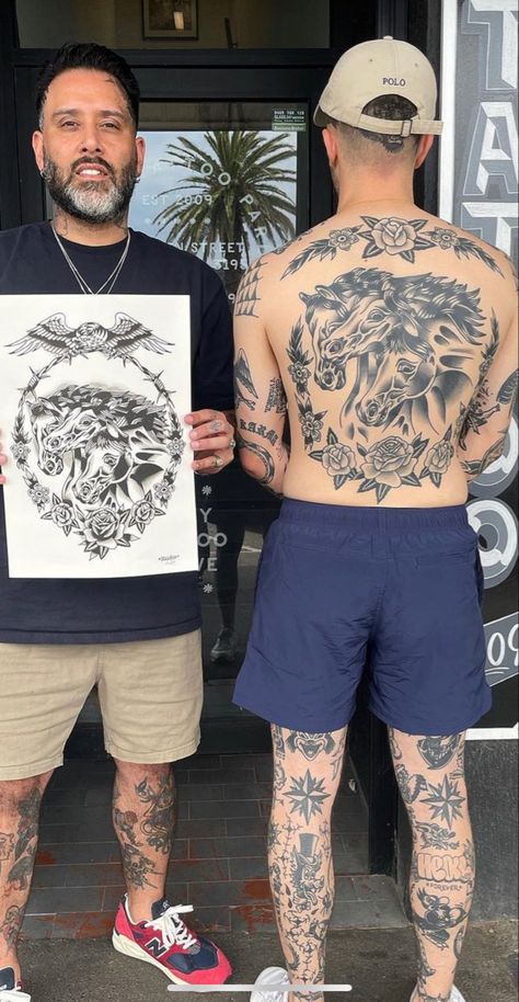 Old School Full Body Tattoo, Full Body American Traditional Tattoo, Old School Back Piece Tattoo, American Trad Back Tattoo, Leg Tattoo Men Old School, Traditional Backpiece Tattoo, Old School Tattoo Leg, Old School Back Tattoo, Old School Tattoo Men