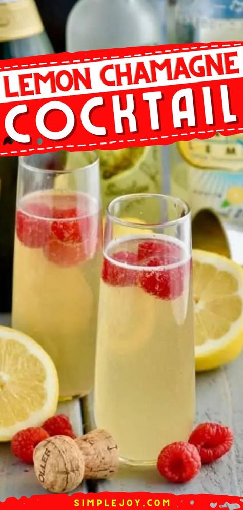 Lemon Champagne Cocktail, new year, easy cocktail recipes, holiday drinks Lemon Champagne Cocktail, Champaign Drinks, Champagne Cocktails Easy, Vodka Lemonade Drinks, Easy Cocktail Recipe, Champagne Recipe, Champagne Recipes Cocktails, Booze Drink, Lemon Recipe