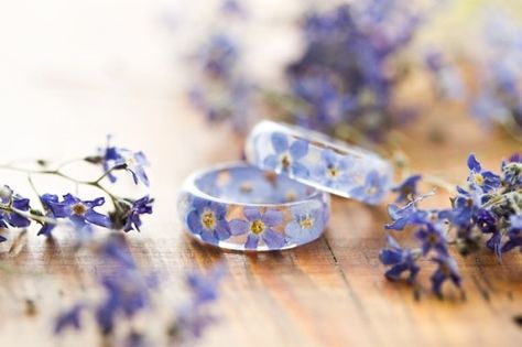 Real Flower Ring, Nature Jewellery, Jewellery Resin, Flower Resin Jewelry, Resin Rings, Hijab Cartoon, Resin Jewellery, Blue Ring, Forget Me Nots