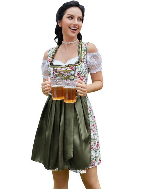 PRICES MAY VARY. This exquisite Women Oktoberfest costume features a square-neck green embroidery dress adorned with delicate green yellow lace detailing on the front for adjustable bust sizing, a comfy 100% cotton off-shoulder blouse, and a charming green apron. Crafted from comfortable and durable materials, our Oktoberfest dirndl dresses feature a fashion-forward, classic, vintage, and stylish design. Perfect for a variety of occasions including the Bavarian Oktoberfest Festival, Carnival Tim