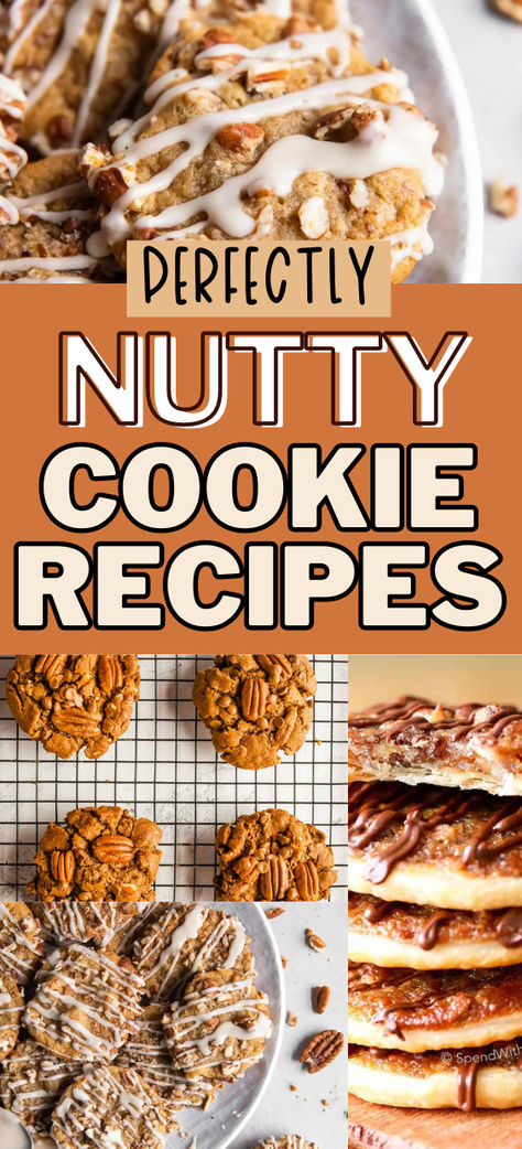 A collage of nut cookies. Grape Nut Cookies, Nutty Cookies Recipes, Nutty Cookies, Nut Cookies Recipe, Walnut Cookie Recipes, Delicious Cookies Homemade, Finger Cookies, The Perfect Cookie, Holiday Sugar Cookies