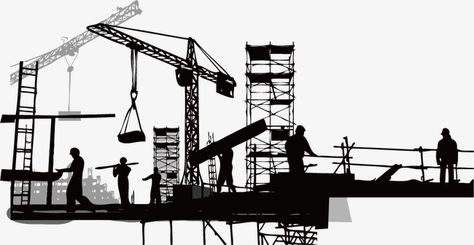 Construction Site Sketch, Construction Silhouette, Construction Sketch, Mechanics Photography, Silhouette Figures, Sketch Building, Construction Art, Building Silhouette, Cartoon Building