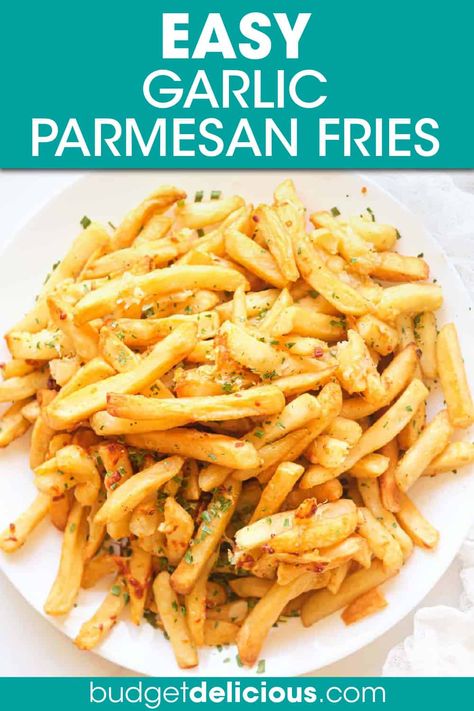 Garlic Parm Fries, Parm Fries, Parmesan Fries Recipe, Garlic French Fries, Parmesan French Fries, Frozen Fries, Garlic Parmesan Fries, Parmesan Fries, Air Fryer Garlic