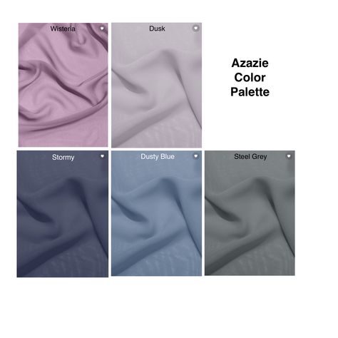 Color options from Azazie: Wisteria, Dusk, Stormy, Dusty Blue, Steel Grey Wisteria And Dusty Blue Wedding, Purple Blue And Gray Wedding, Muted Blue Outfit, Azazie Wisteria, Muted Summer, Blue Purple Wedding, Wisteria Wedding, Purple Wedding Theme, Wedding Colors Purple