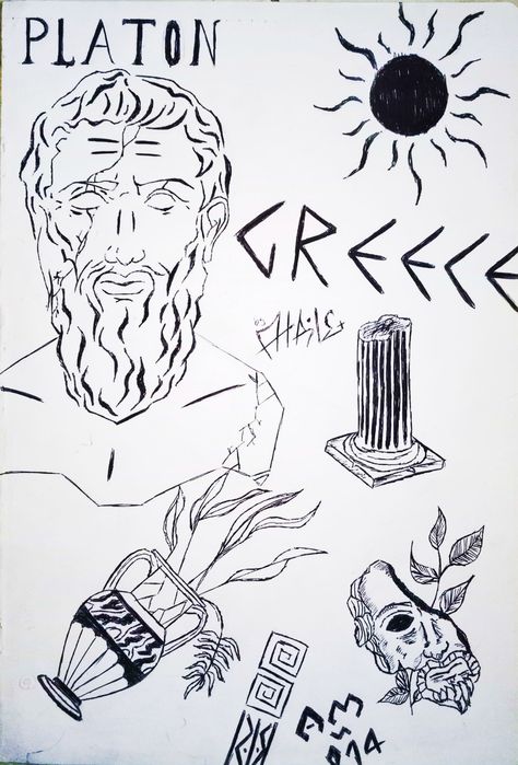 Plato Tattoo, Greece Drawing, Greece Style, Greece Fashion, Symbol Tattoos, Bullet Journal School, Designs To Draw, Drawing Sketches, Tatting