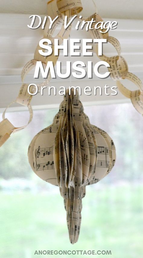 Make stunning Christmas ornaments from sheet music with this easy tutorial! Simply trace the included patterns onto found or printed sheet music, staple, glue, and hang. Best of all, they last year to year with thoughtful packing. Hymnal Crafts, Angel Ornaments Diy, Sheet Music Ornaments, Music Christmas Ornaments, Sheet Music Crafts, Old Book Crafts, Music Christmas, Music Ornaments, Easy Christmas Ornaments