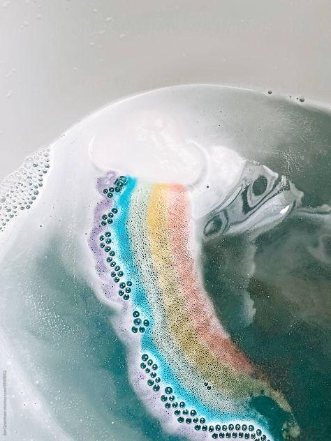 Cloud bath bomb with rainbow trail by Jen Grantham for Stocksy United Rainbow Bath Bomb, Bath Bomb, Portfolio, Rainbow, Bath, Quick Saves