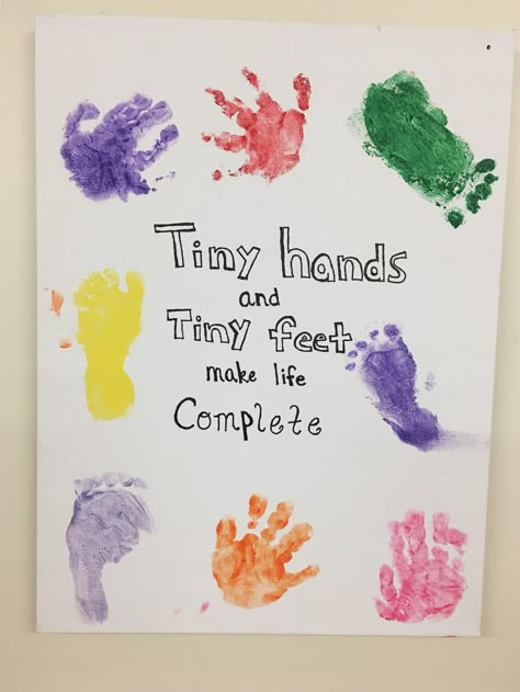 Finger Painting For Infants, Nanny Arts And Crafts, Infant Emotions Art, My Body Crafts For Infants, Projects To Do With Infants, Infant Hand And Footprint Art Cute Ideas, Spring Hand And Footprint Crafts, Feet And Hand Print Art Kids, Infant Room Daycare Decorations Diy