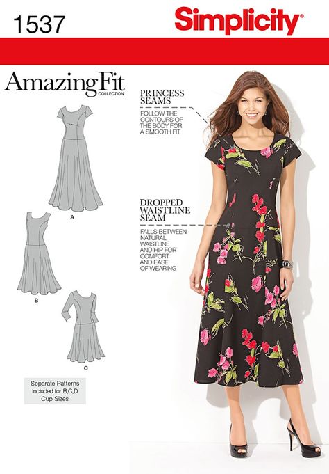 Purchase Simplicity 1537 Misses' and Plus Size Amazing Fit Dress and read its pattern reviews. Find other Dresses, Plus, sewing patterns. Tips Menjahit, Plus Size Patterns, Simplicity Dress, Miss Dress, Simplicity Sewing, Simplicity Sewing Patterns, Simplicity Patterns, Dress Sewing Pattern, Dress Sewing