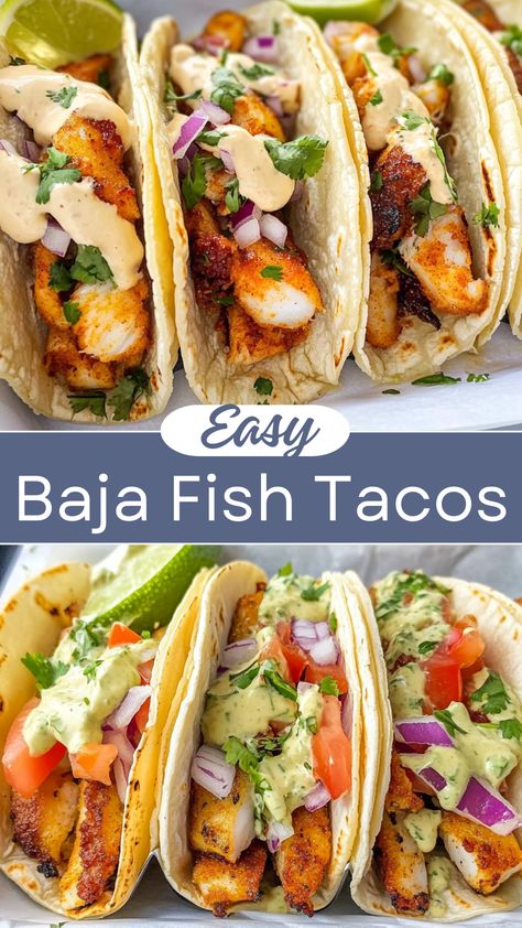 Ready for a taste of the coast? These Easy Baja Fish Tacos are bursting with flavor, featuring crispy fish, fresh veggies, and a zesty sauce that ties it all together. Perfect for weeknight dinners or summer gatherings, just assemble and enjoy! Don’t forget to save this recipe for your next taco night! 🌮✨ Baja Fish Taco Seasoning, Best Fish Taco Recipe Ever, Spicy Mayo For Fish Tacos, Best Baja Fish Tacos Recipe, Fish Taco Seasoning Recipes, Baja Tacos Fish, Fish Tacos From Frozen Fish, Red Fish Tacos Recipes, Easy Fried Fish Tacos