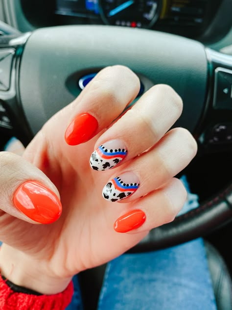 4th Of July Western Nails, 4th Of July Cow Print Nails, Western 4th July Nails, Western Fourth Of July Nails, Summer Cow Print Nails, Fourth Of July Nails Western, Red And Cow Print Nails, Nail Inspo Cow Print, 4th Of July Nails Western