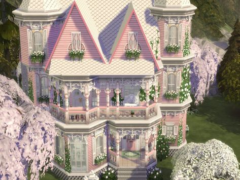 Fairy Cottage Bloxburg, Pink House Exterior, Mansion Plans, Sims Challenge, Gothic Mansion, Goth Houses, Stardew Valley Layout, Graphic Design Infographic, House Decorating Ideas Apartments