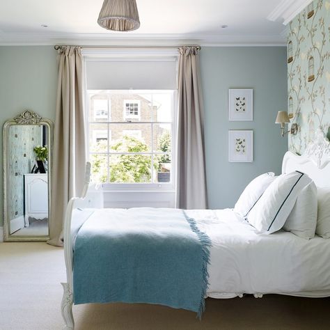 The owners of this fabulous period semi searched high and low for unique pieces to match their characterful home Duck Egg Bedroom Ideas, Duck Egg Blue Walls, Duck Egg Bedroom, Duck Egg Blue Bedroom, Blue Teen Girl Bedroom, Parent Room, Magnolia Room, 1930s Semi, Bedroom Decor On A Budget