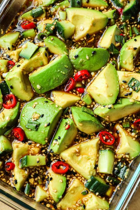 Mayak Avocado, Korean Marinated Avocado Recipe Marinated Avocado, Blanched Vegetables, Asian Avocado, Mayak Eggs, Spicy Cake, Marinated Eggs, Asian Marinade, Avocado Recipe, Seonkyoung Longest