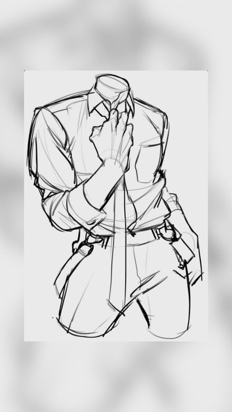 Masculine Body Reference Drawing, Police Reference Pose, Police Reference Drawing, Drawing Templates Couple Cute, Guy Clothes Drawing Reference, How To Draw Anime Poses, Clothe References Drawing, Pulling On Tie Pose, Hand On Chest Reference Drawing