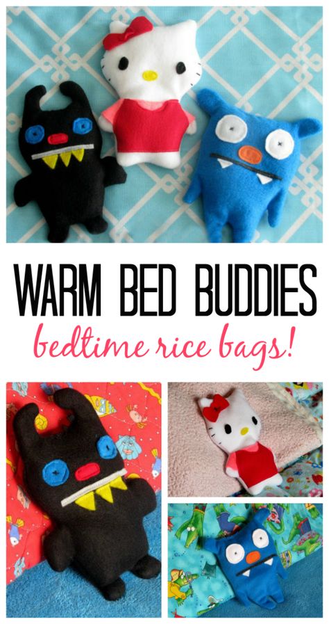 These warm buddy rice bags heat in the microwave and stay warm while your little ones fall asleep. A cozy little softie for bedtime! They also work great as boo boo bags and can be used warm or cold (frozen). Carnival Stalls, Sewing Bags Diy, Fabric Monsters, Boo Bags, Boo Boo Bags, Cozy Gifts, Rice Pack, Neck Pillows, Rice Bag