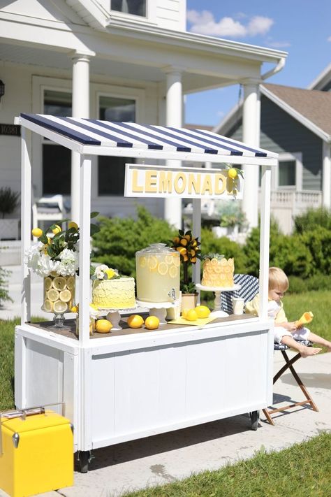 Modern Lemonade Stand, Lemonade Stand Design, Fancy Lemonade Stand, Cheap Lemonade Stand Ideas, Lemonade Stand Snack Ideas, Kids Selling Stand Ideas, Adult Lemonade Stand, Aesthetic Lemonade Stand, Portable Lemonade Stand