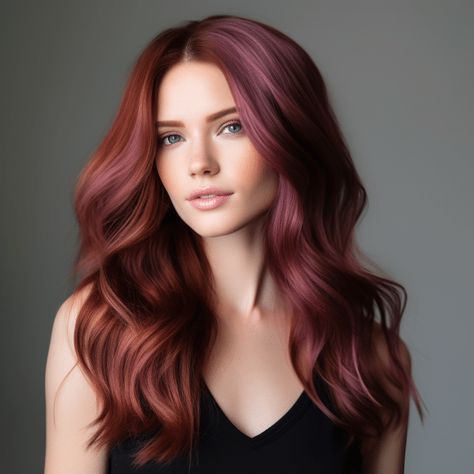 Purple Copper Hair, Copper Purple Hair, Long Hair Cuts Wavy, Hairstyles Copper Hair, Hair Cuts Wavy, Hair Color Ideas For 2023, Copper Hair Color Ideas, Rachel Miller, Plum Hair