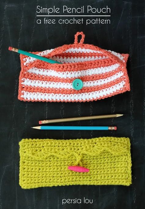 Simple Crochet Pencil Pouch - Free Crochet Pattern - Persia Lou Simple Pencil Pouch, Crochet Pencil Pouch, Pencil Pouch Pattern, Crochet Pencil Case, Crochet Pencil, Crochet Geek, Crochet Pouch, Simple Crochet, Crochet Clutch