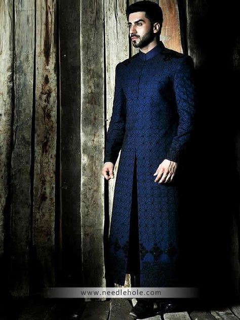 SALE 20% OFF EVERYTHING Midnight blue men's sherwani in raw silk fabric, heavy embroidered collar, front, hem and sleeves  https://www.needlehole.com/midnight-blue-mens-sherwani-in-raw-silk-fabric.html WhatsApp: USA: +1 862 2180556 UK: +44 208 1239631  Landline Phone: USA: +1 862 2180556 UK: +44 208 1239631  #bespoke #groom #sherwani #custom #Achkan #FREE #men #indianwear #indianwedding #friends #london #ukraine #norway #england #fashion #wedding #weddings #weddingdream #weddingdresses #pakistan Amir Adnan, Indian Groom Dress, Casual Bride, Mens Indian Wear, Sherwani For Men Wedding, Groom Dress Men, Indian Groom Wear, Wedding Dresses Men Indian, Sherwani Groom