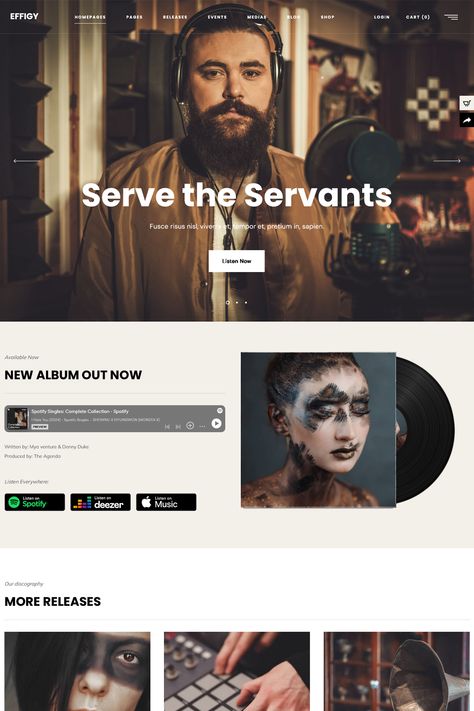 Effigy is a WordPress theme from WolfThemes that is meticulously designed, frequently updated, and provides outstanding quality and value for anyone trying to establish a strong online presence. Music Producer Website Design, Music Website Design Inspiration, Music Artist Website, Musician Website, Ig Grid, Band Website, Moodboard Inspiration, Powerpoint Slides, Artist Website