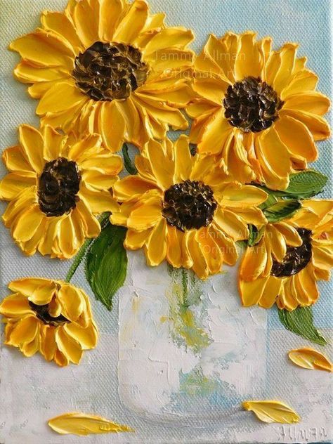 Wedding Fall Decor, Ship Oil Painting, Yellow Collage, Thick Painting, Painting Flowers Tutorial, Texture Painting On Canvas, Puffy Paint, Family Decor, Textured Canvas Art