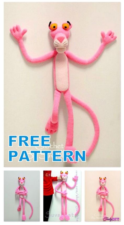 Amigurumi Pink Panther Free Crochet Pattern - En.amigurumitariflerim.com Pink Panther Amigurumi Free Crochet, Pink Panther Knitting Pattern Free, Crochet Pink Panther Free Pattern, Disney Crochet Patterns, Animal Knitting Patterns, Crochet Dolls Free Patterns, Crochet Animals Free Patterns, Crochet Amigurumi Free Patterns, Crochet Amigurumi Free