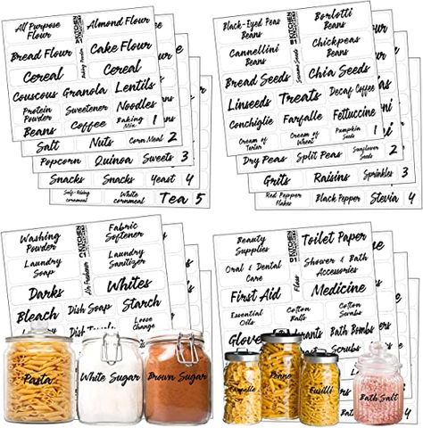 Pantry Bathroom Beauty Laundry Room Labels: 323 Classy Clear Preprinted Water Resistant Complete Label Set to Organize Storage Containers, Jars, Canisters, Laundry & Closet w/Extra Write-on Stickers Pantry Food Organization, Clear Pantry Labels, Chia Seeds Protein, Pea Snacks, Food Organization, Pantry Containers, Pantry Laundry Room, Bean Cakes, Clear Labels