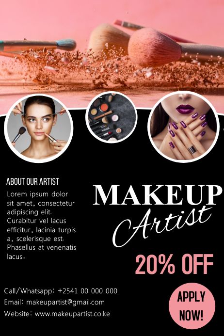 200+ customizable design templates for ‘makeup artist’ Make Up Poster Design Ideas, Makeup Pamphlet Design, Makeup Poster Design Graphics Make Up, Makeup Artist Advertisement Poster, Makeup Artist Poster Design, Makeup Design Poster, Makeup Course Poster, Business Poster Ideas, Makeup Advertisement Poster