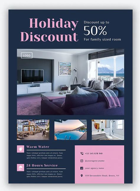 Hotel Flyer Template AI, EPS, PSD Advertising Design Layout, Hotel Marketing Design, Hotel Advertisement, Hotel Staycation, A4 Paper Size, Wix Website Design, Hotel Marketing, Interior Design Videos, Real Estate Flyer Template