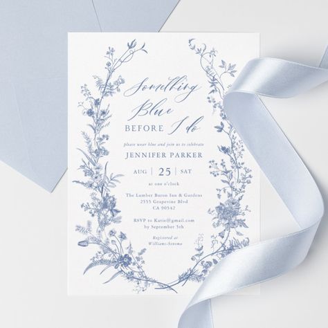 Something Blue Before I Do, Blue Bridal Shower Favors, Chinoiserie Wedding, Blue Bridal Shower Invitations, Wedding Table Menus, Bridal Shower Menu, Aquarium Wedding, Bridal Shower Guest Book, Something Blue Bridal