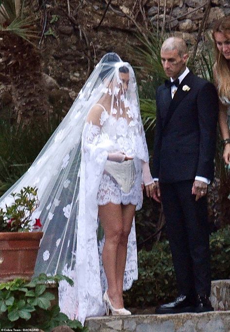 Kourtney Kardashian Wedding Dress, Kardashian Wedding Dress, Kourtney Kardashian Wedding, Kardashian Wedding, S Wedding Dress, Gabbana Dress, Plum Dress, Travis Barker, Weddings By Color