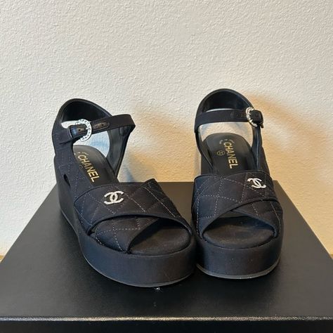 Chanel platform sandals Shoe Cleaning, Spring Sandals, Chanel Sandals, Spring Summer 2024, Parking Lot, Chanel Shoes, Summer 2024, Platform Sandals, Original Box