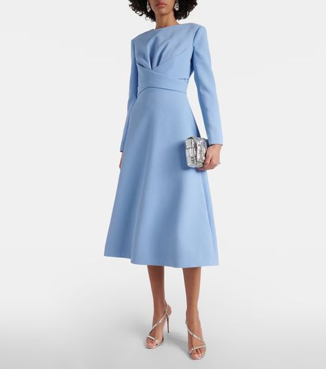 Elta crêpe midi dress in blue - Emilia Wickstead | Mytheresa Blue Midi Dress Formal, Powder Blue Dress, Grace Rose, Gown Suit, Crepe Midi Dress, Midi Dress Formal, Emilia Wickstead, Midi Dress Style, Royal Outfits