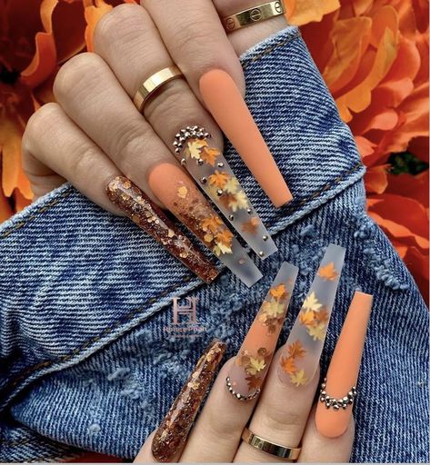 November Nails, Cute Nails For Fall, Long Nail Designs, Cute Acrylic Nail Designs, Her Nails, Fall Acrylic Nails, Long Acrylic Nails Coffin, Thanksgiving Nails, Coffin Nails Long