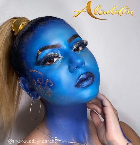 So I decided to recreate the genie of Aladdin for my Disney  series Collab and omg I love how it came out ! Genie Makeup, Genie Lantern, Female Genie, Aladdin Musical, Genie Costume, Aladdin Costume, Genie Aladdin, Disney Makeup, Aladdin