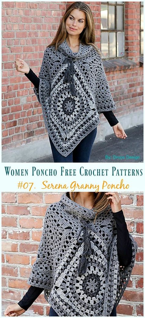 Serena Granny Poncho Crochet Free Pattern - Women #Poncho; Free #Crochet; Patterns Crochet Poncho Free Pattern, Poncho Crochet, Irish Crochet Dress, Crochet Poncho Patterns, Poncho Pattern, Crochet Jacket, Crochet Free, Crochet Woman, Crochet Cowl