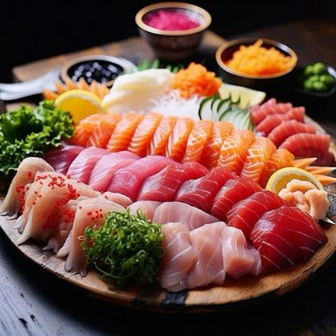 Food Fish Aesthetic, Japanese Dishes Aesthetic, Salmon Sashimi Aesthetic, Sashimi Aesthetic, Sashimi Recipe, Raw Sushi, Raw Seafood, Japanese Sashimi, Sashimi Platter