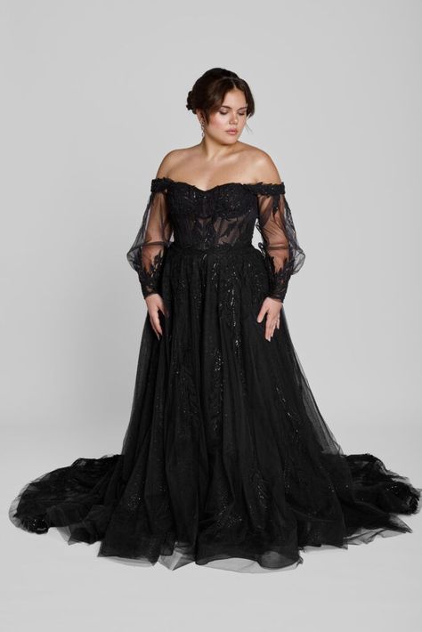 Black wedding dresses make a bold and beautiful statement, offering an unforgettable twist on traditional bridal fashion. For the bride who dares to embrace her individuality, these gowns blend timeless elegance with a touch of mystery. From intricate lace details to dramatic silhouettes, this guide explores the allure of black wedding dresses that cater to diverse styles and body types. | black wedding dresses | unique wedding dresses | #wedding #bride #dress Romantic Black Wedding Dress, Black Burgundy Wedding Dress, Pretty Black Wedding Dresses, Black Wedding Dresses Plus Size Gothic, Black Wedding Dress Curvy, Black Fairytale Wedding Dress, Gothic Bride Aesthetic, Classy Black Wedding Dress, Plus Size Gothic Wedding Dress